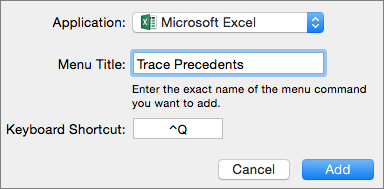 excel shortcut for mac